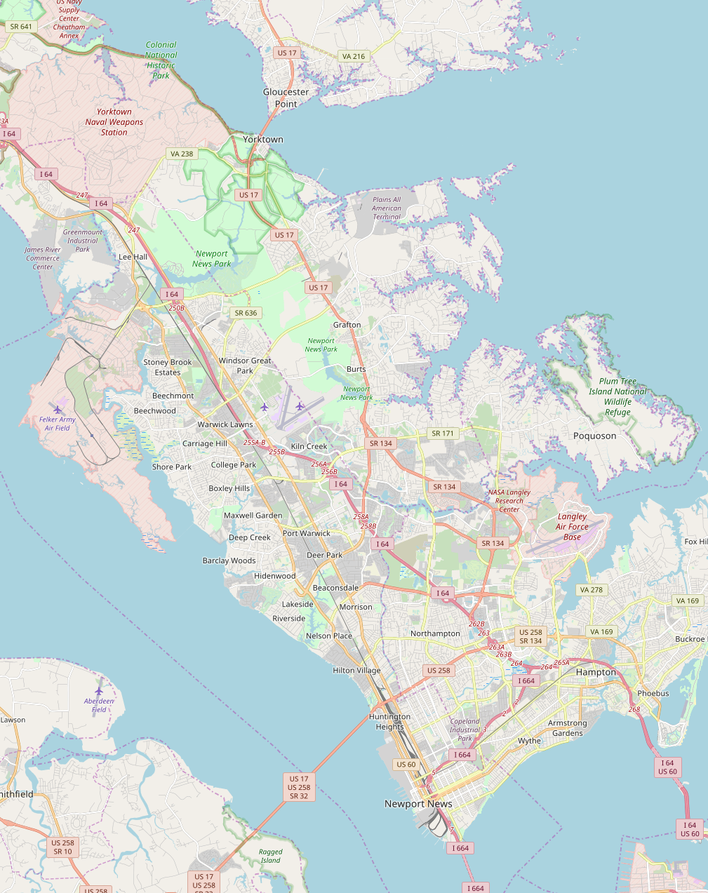 large map of Hampton Roads Peninsula
